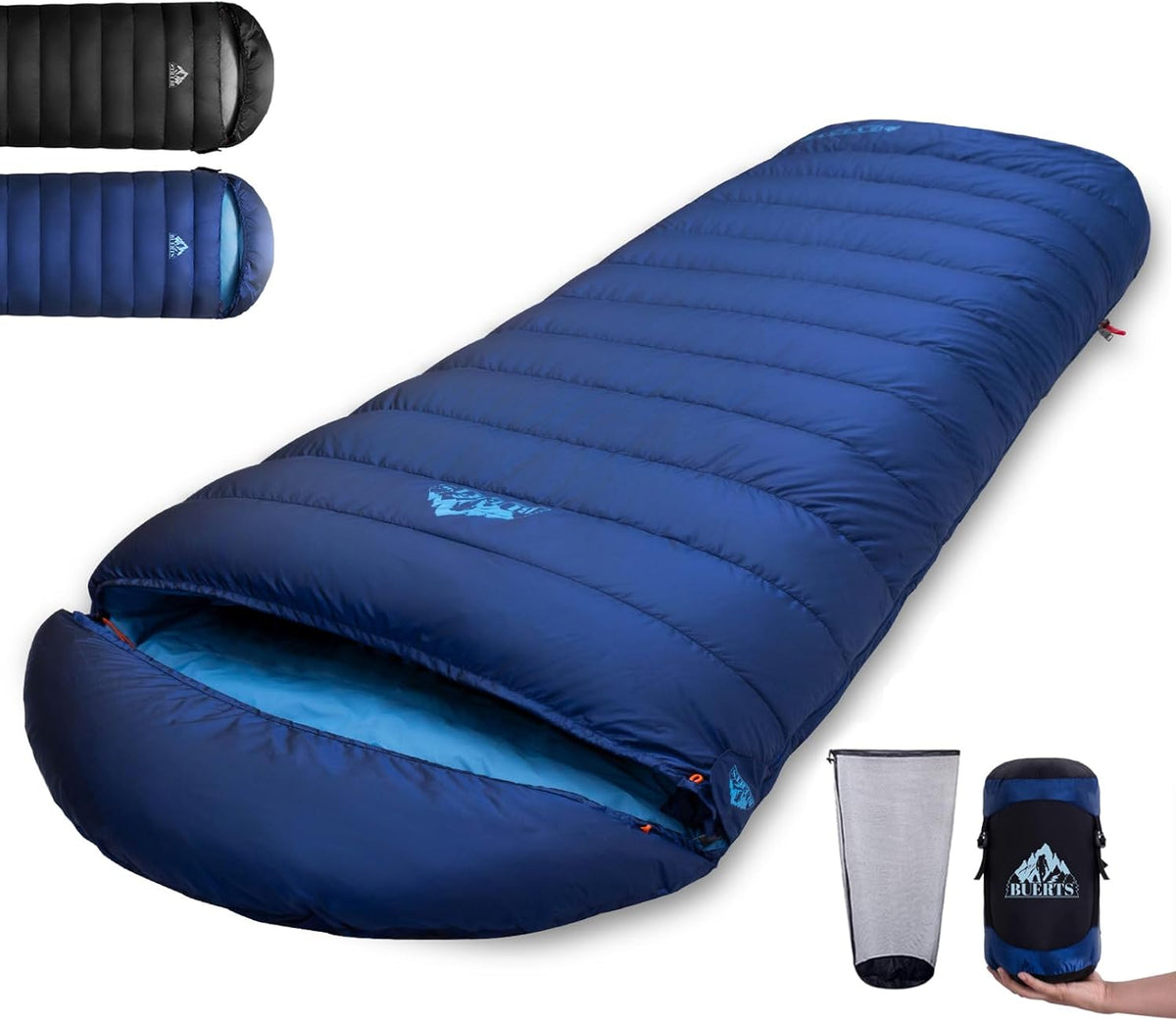 Daunenschlafsack für Winter und Outdoor - Blau mit Komfortbereich um 0 Grad - 680 FP Bauschkraft und Nylon - Für Erwachsene Kinder Camping und Bergsteigen