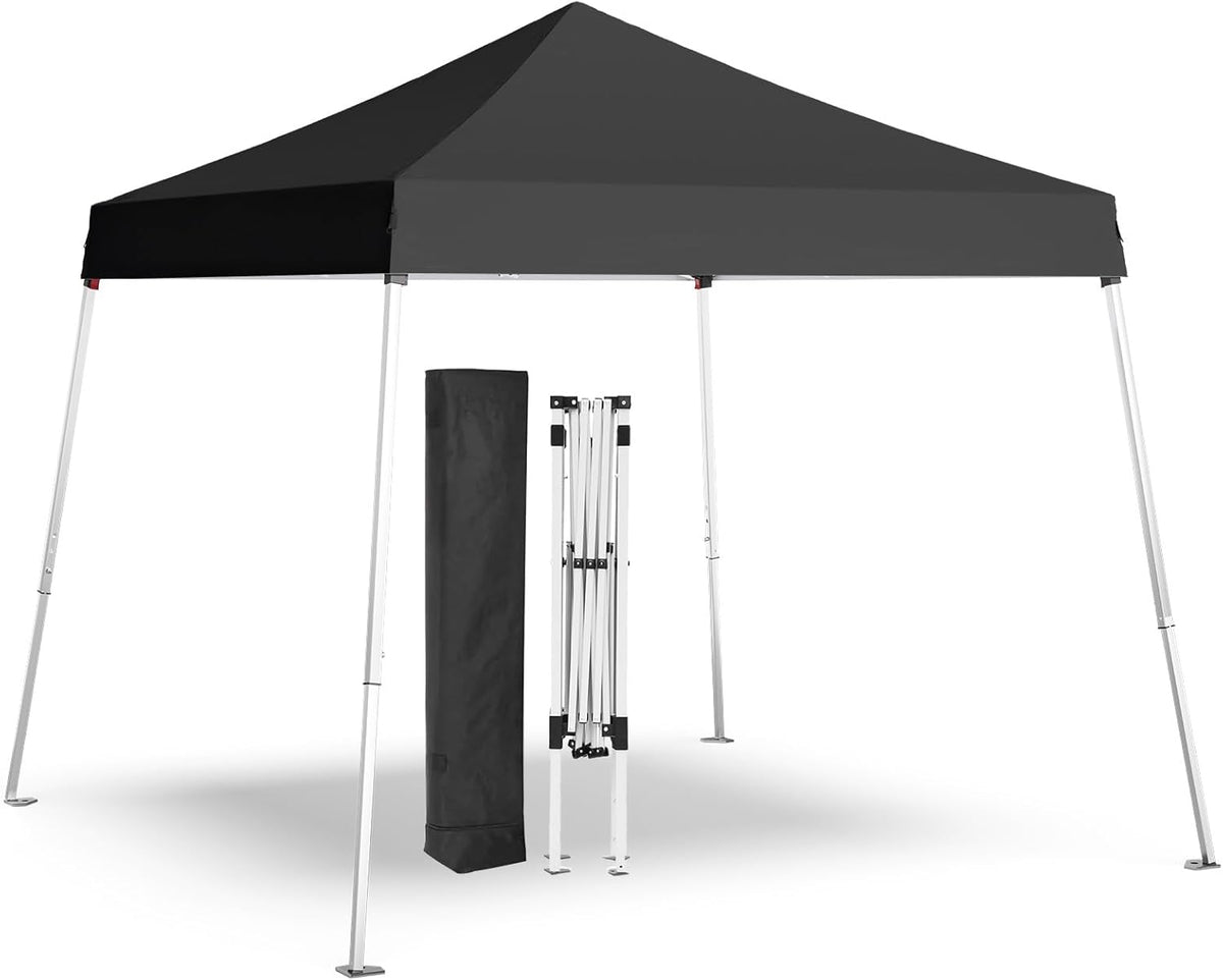 Pop Up Faltpavillon 3,05 x 3,05 x 2,51 m - schwarzes Textil mit schrägen Beinen - höhenverstellbares Outdoor Baldachin - für Party Camping Sport und Strand