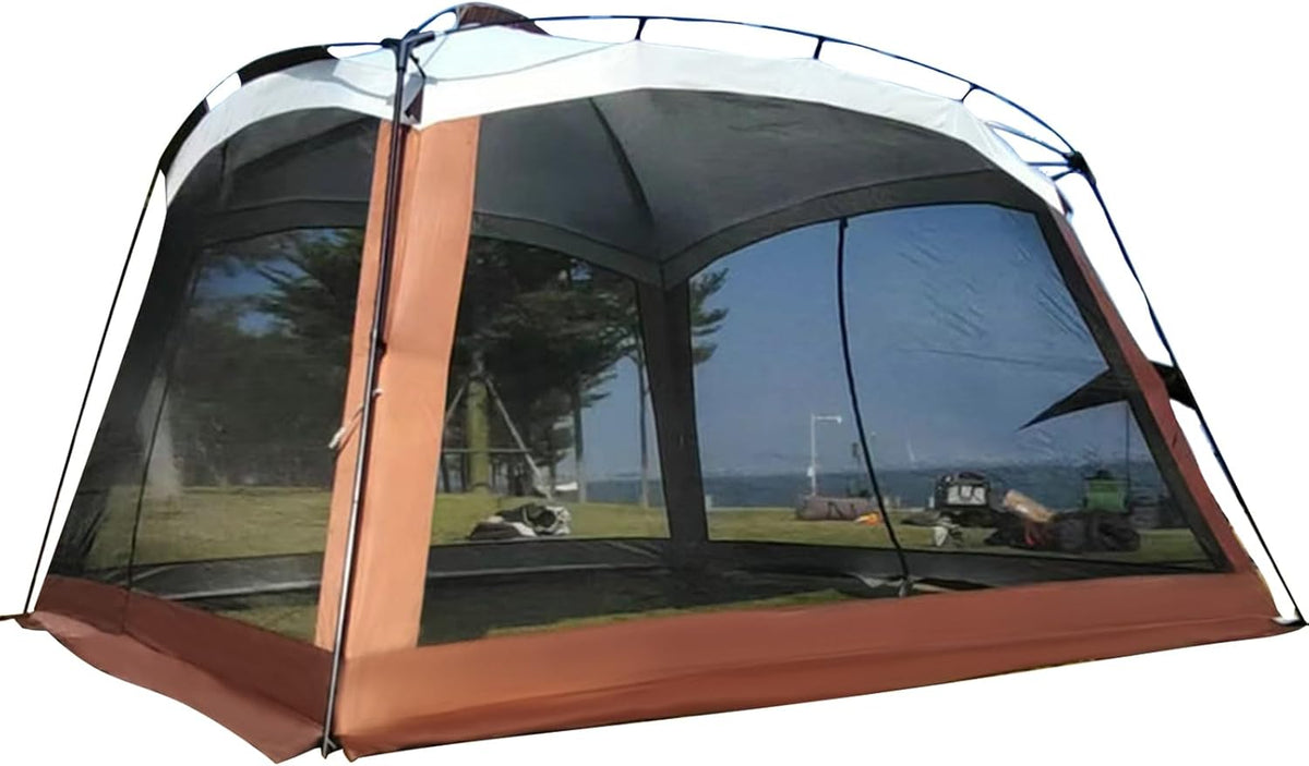 Outdoor Schirm mit Netz in Kaffee - Tragbarer UV beständiger Schutz für Außenaktivitäten - Für Picknick Garten Wandern Roadtrip und Reisen - Netzlösung für Strand und Freizeit