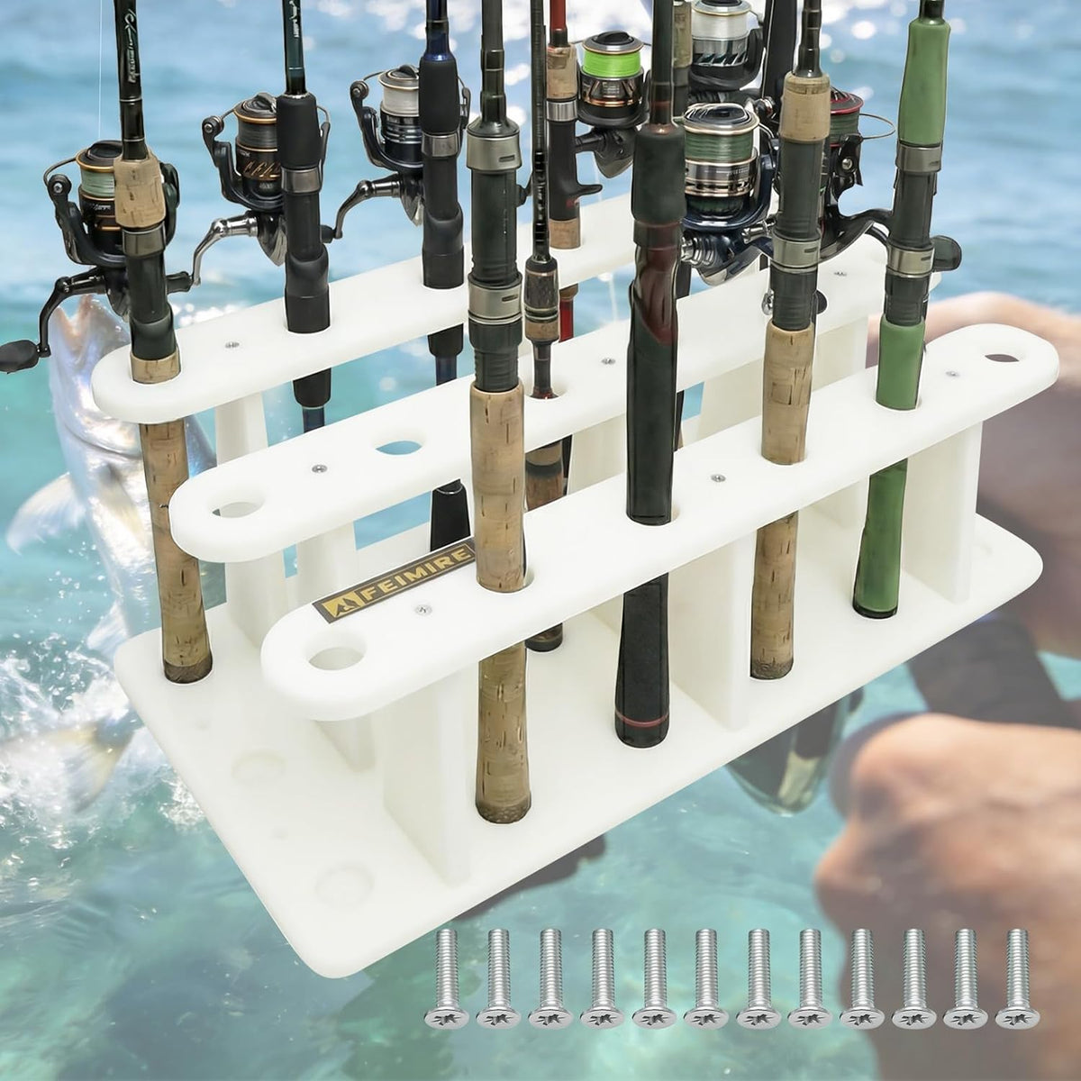 Angelrutenhalter für 18 Ruten - Braunes HDPE Rack mit weitem Abstand - 38,1 x 6,9 x 0,8 cm mit Edelstahlbeschlägen - Für Deck Dock und Außenbereich