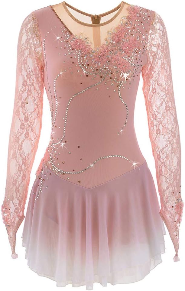 Gradient Eiskunstlauf Kleid für Damen - hohe Elastizität mit glänzenden Kristallen - Baumwolle für Gymnastik und Rollschuh - Performance Rock für Mädchen und Frauen