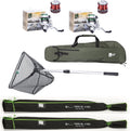 Zite Fishing Feeder Angelset - Zwei Fiberglas Ruten mit 3 Komma 60 m - Zwei bespulte Rollen mit Aluminium Ersatzspulen - Mit Rutentasche und Unterfangkescher