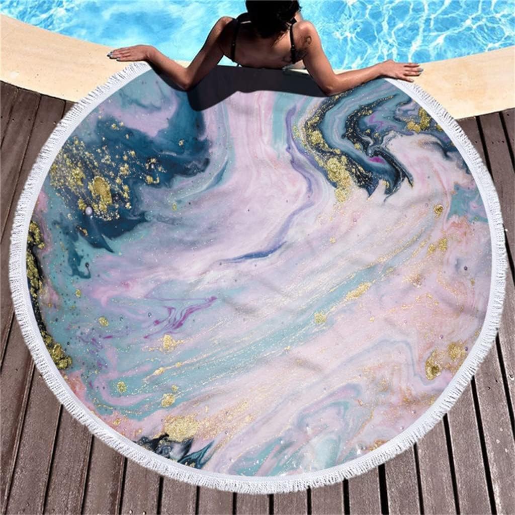 LiChA Rundes Mikrofaser Strandtuch - abstraktes Marmor Aquarell Design mit Quasten - großes Yoga Tuch Variante A - Strandmatte Decke und Überwurf für Freizeit