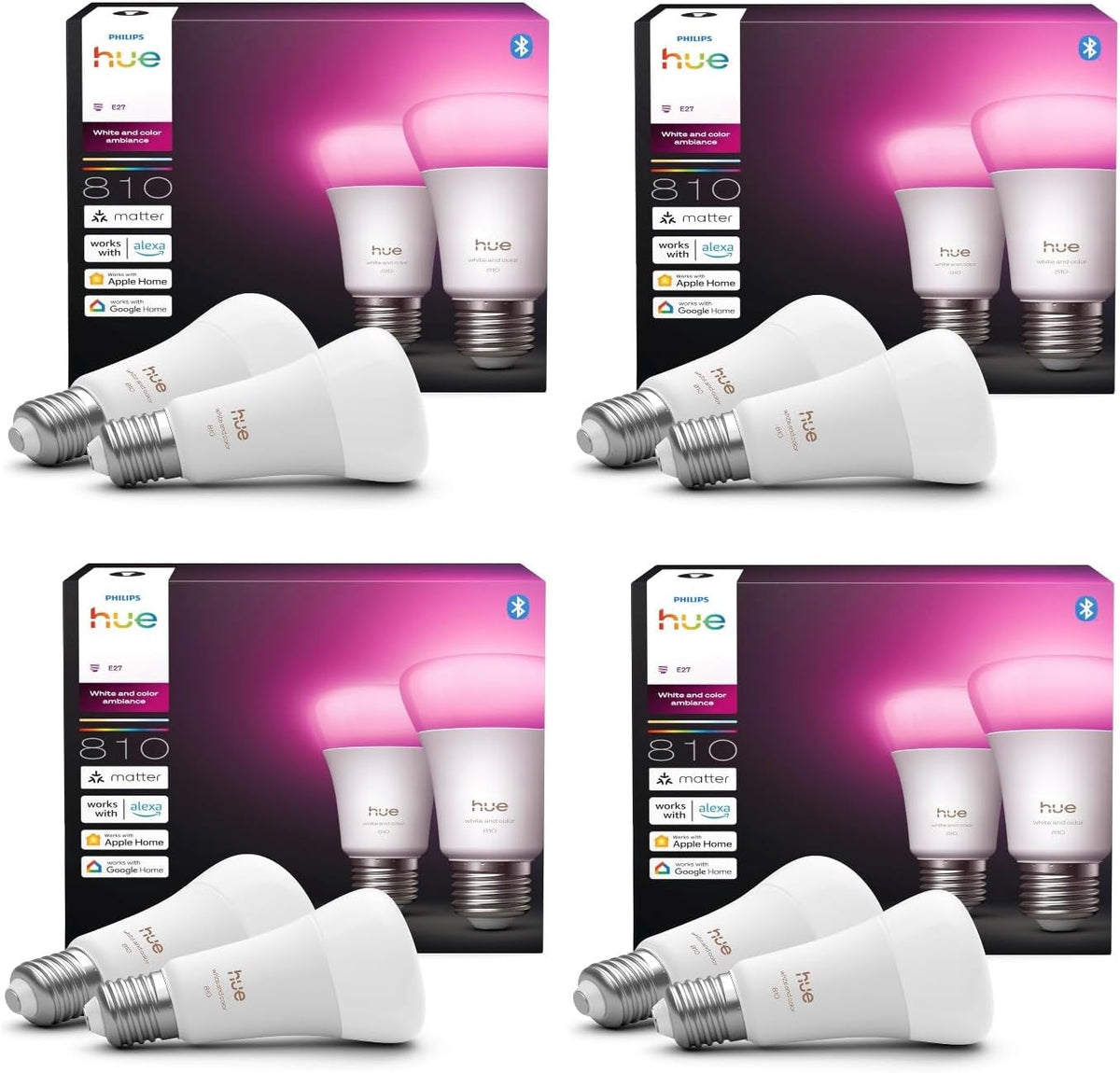 Philips Hue White and Color Ambiance E27 - 8 smarte A60 LED Leuchtmittel mit 810 Lumen Klasse - Dimmbar mit 16 Millionen Farben - App und Sprachsteuerung mit Alexa und Google Home