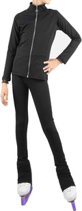 Eiskunstlauf Outfit für Mädchen Größe L - schwarze Langarm Jacke und warme Hose - Strass Leggings im einfarbigen Design - Trainingsset für Eislaufen und Wintersport