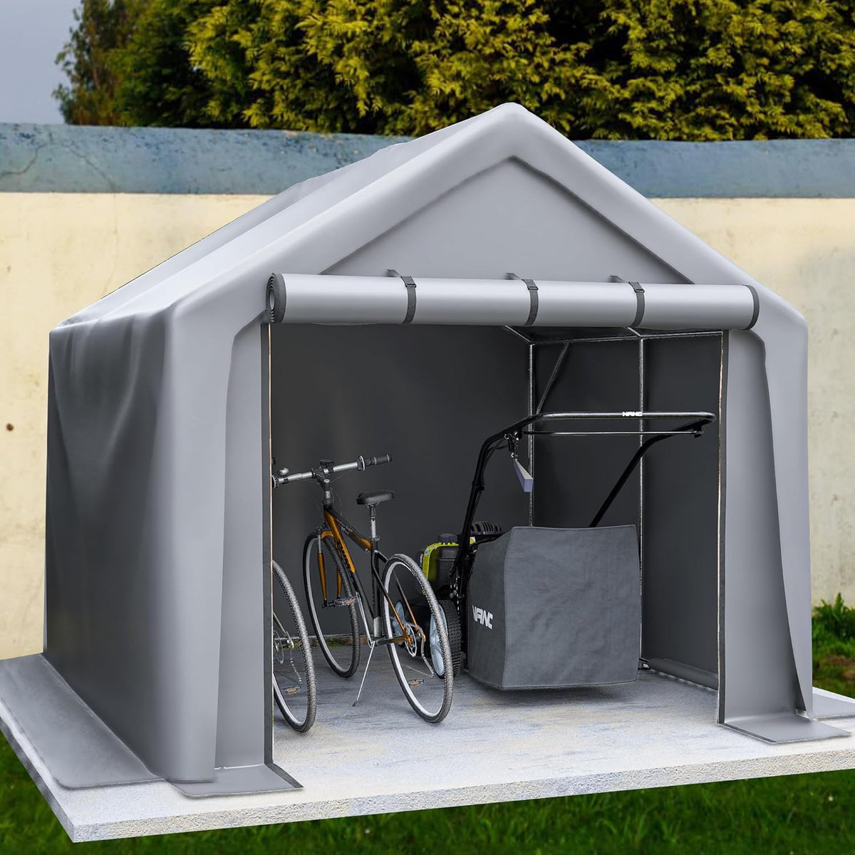 Fahrradgarage Geräteschuppen - Grau mit stabilem Stahlrahmen - 244 x 241 x 217 cm wasserdicht und winterfest - Lagerzelt für Fahrräder Motorräder und Outdoor Ausrüstung