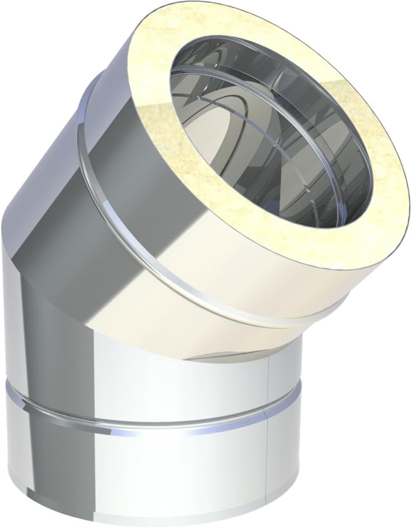 Jeremias DW FU Winkel 400 mm - Edelstahl Abgassystem mit 45 Grad Winkel - Doppelwandig für Öl Gas und Festbrennstoffe - CE zertifiziertes Schornsteinelement