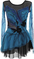 Eiskunstlauf Kleid Damen - Langarm Kürkleid mit Strass und Ballerina Design - Baumwolle für Wettbewerb und Performance - Tanzanzug für Eislauf und Rollkunstlauf