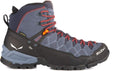 Salewa Alp Trainer Mid GTX Herren Wanderstiefel - Gore Tex Trekkingstiefel für Herbst und Winter - Runde Kappe und flacher Absatz - Ombre Blue Fluo Orange