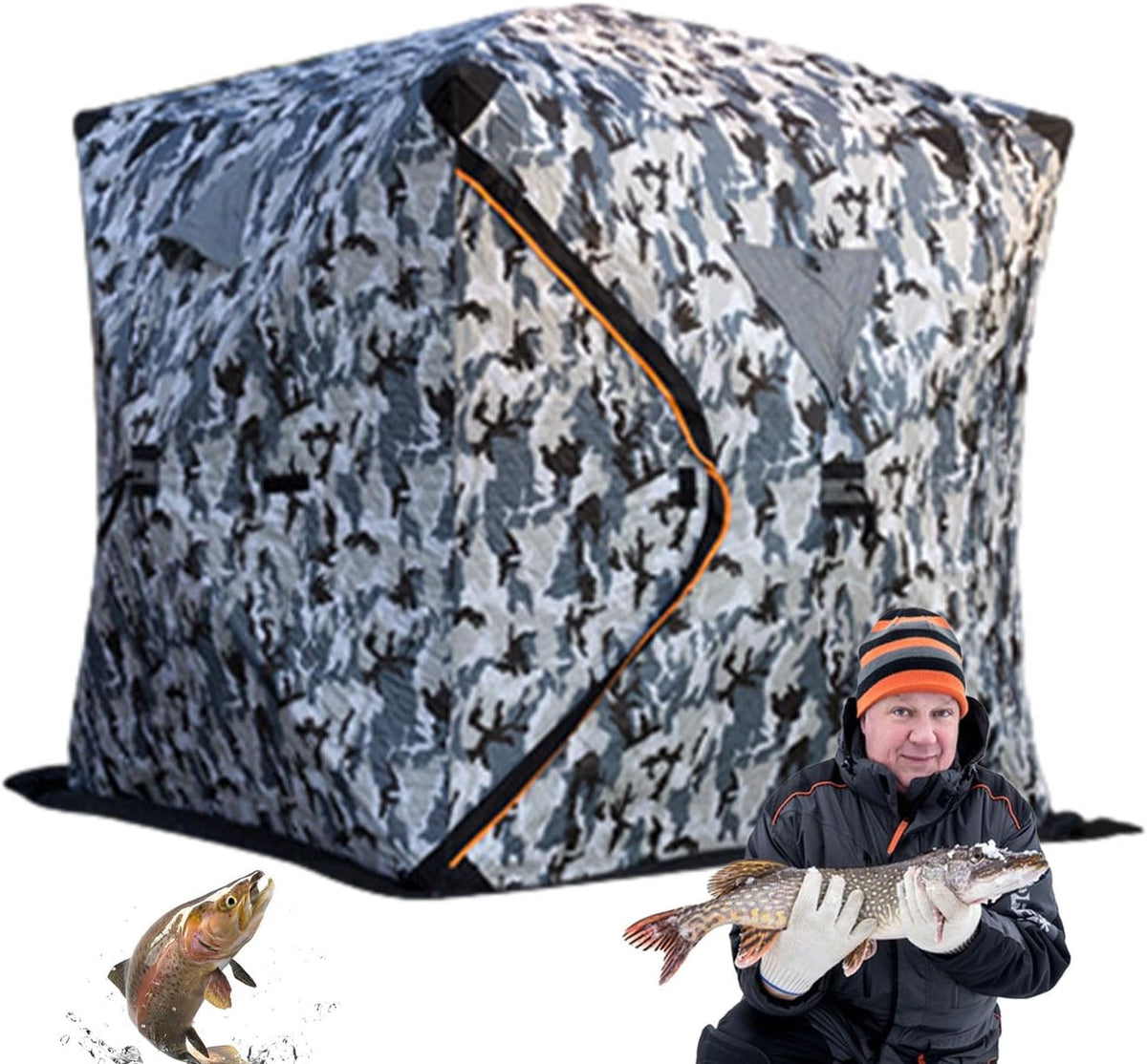 Generisches Eisangelzelt - Tarnfarbener Wärmeunterstand mit Packmaß 131 Komma 9 x 29 Komma 1 x 28 Komma 2 cm - Tragbar und wasserdicht - Für Küste Fluss See und Boot