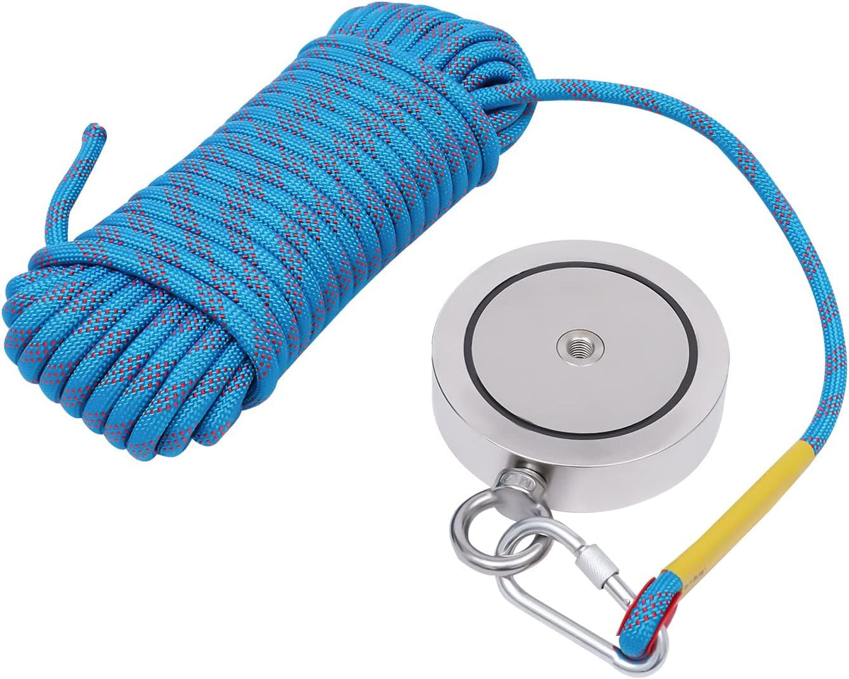TRSGD Magnet Angelset - Doppelseitiger Angelmagnet mit 4000 Pfund - 66 Fuß Seil und Magnet mit 5,35 Zoll Durchmesser - Mit Koffer und rutschfesten Handschuhen