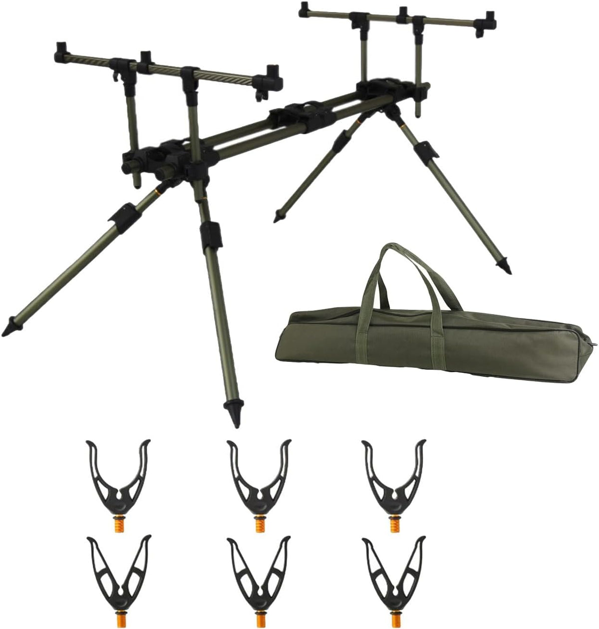 Lodoot Angelrutenständer - Einziehbare Aluminium Rutenablage in Schwarz - Abnehmbarer Behälter und Tragetasche - Für Outdoor Angeln und Wurfruten