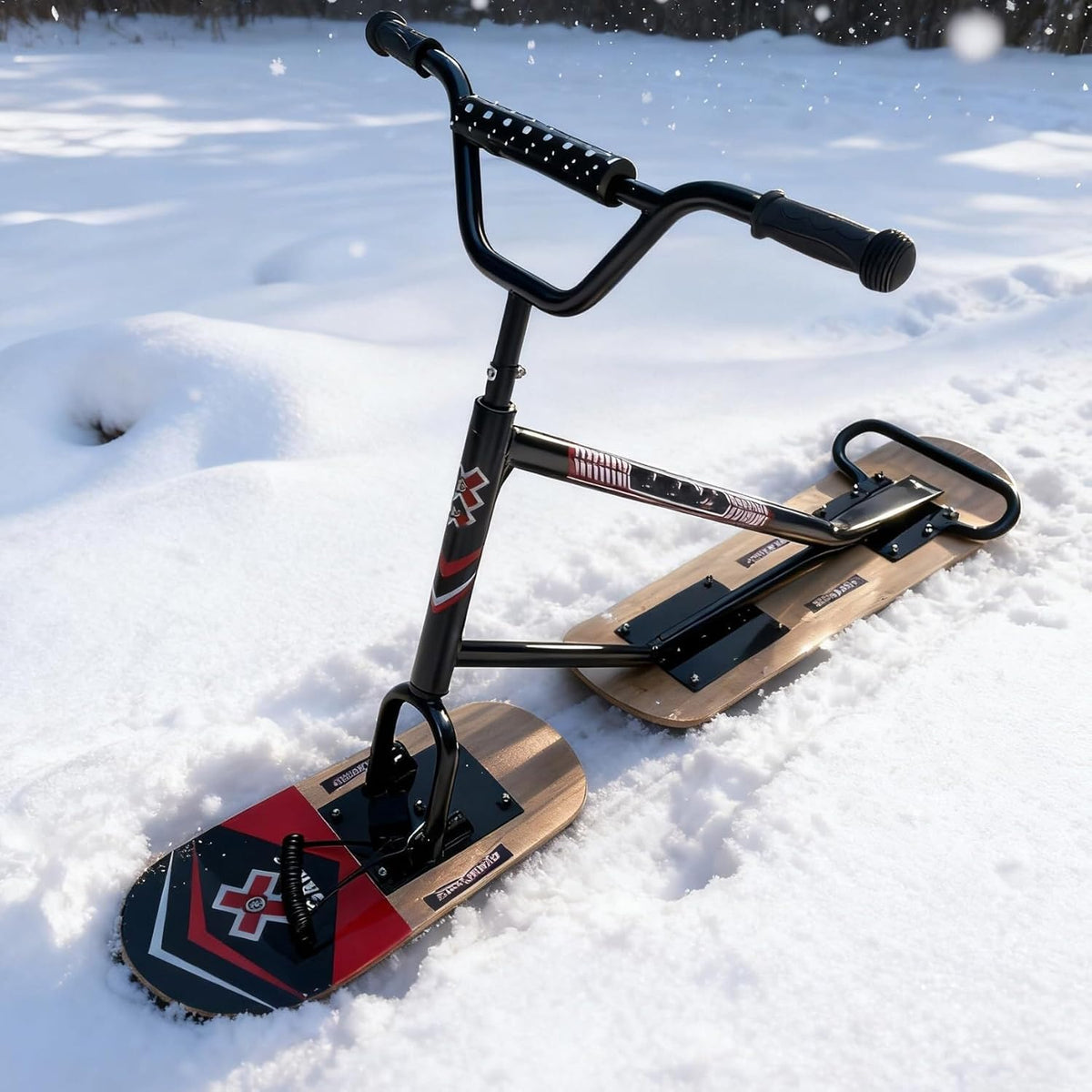 Snow Scooter mit Aluminiumrahmen - Woodcolor und leichtes Design - Mit 360 Grad lenkbarem Hinterski - Für Backcountry Trails gepflegte Pisten und Winter Outdoor Aktivitäten