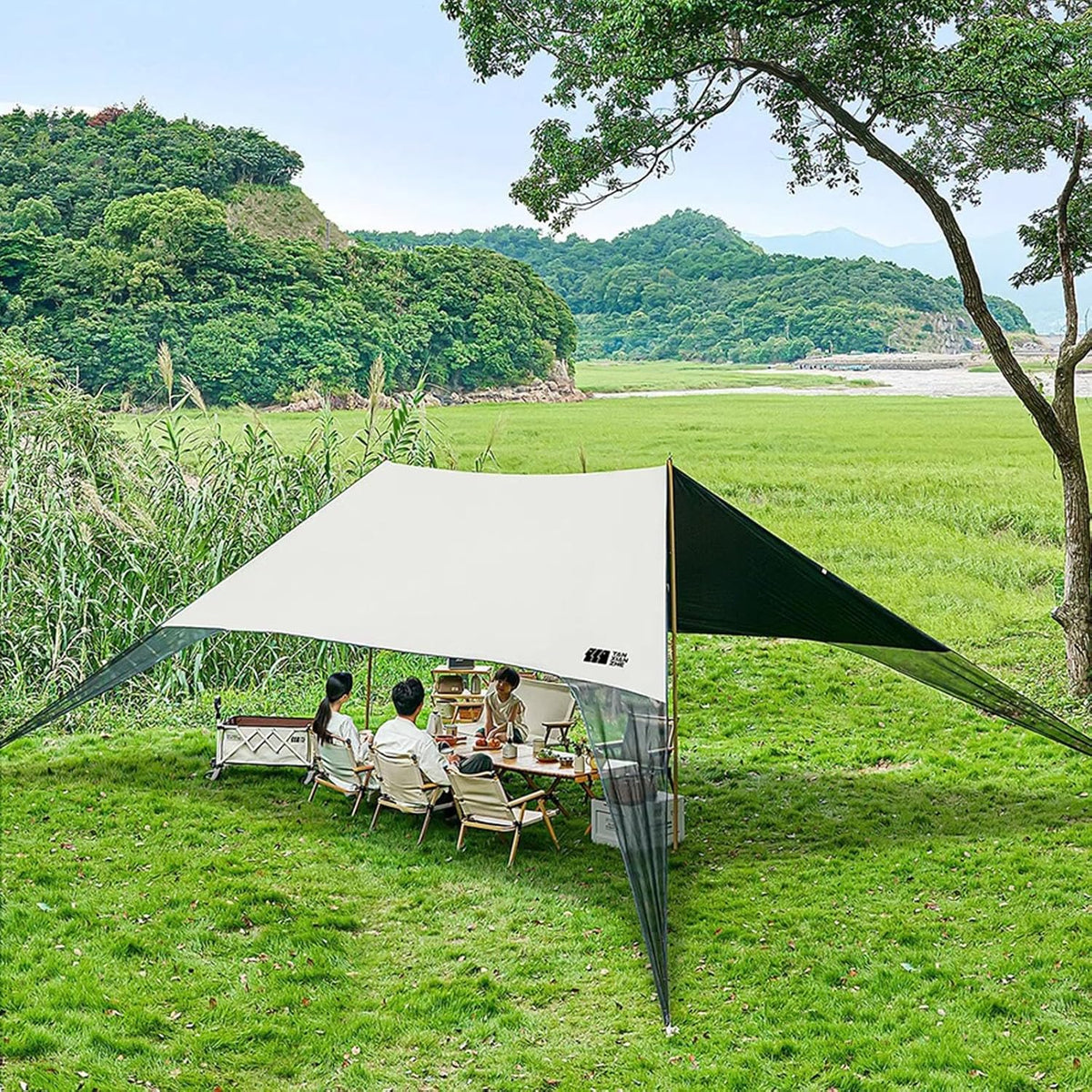 Sonnensegel 450 x 770 x 240 cm - Winddicht mit UPF50 Sonnenschutz - Tragbarer Unterstand für Strand Camping Angeln und Garten - Ohne Montage für Picknick und Outdoor