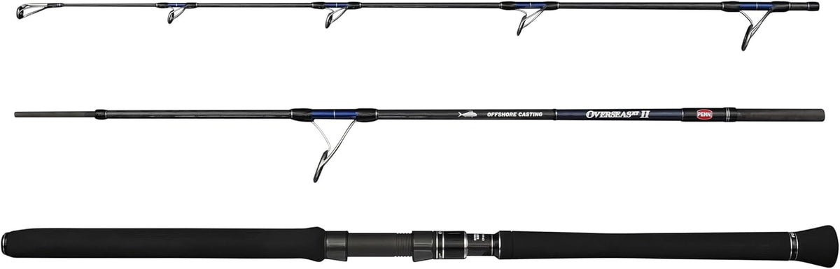 Penn Overseas XT II Offshore Casting Rute - Marineblaue dreiteilige Carbon Spinnrute - Für Stickbaits und weite Würfe - Salzwasserrute für Thunfisch Köhler und Großfisch