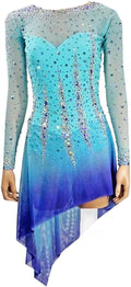 purpleq Eiskunstlauf Kleid für Mädchen und Damen - Langarm mit Gradient Farbverlauf - Elastische Performance Kleidung aus Baumwolle - Für Gymnastik Tanz und Rollschuh