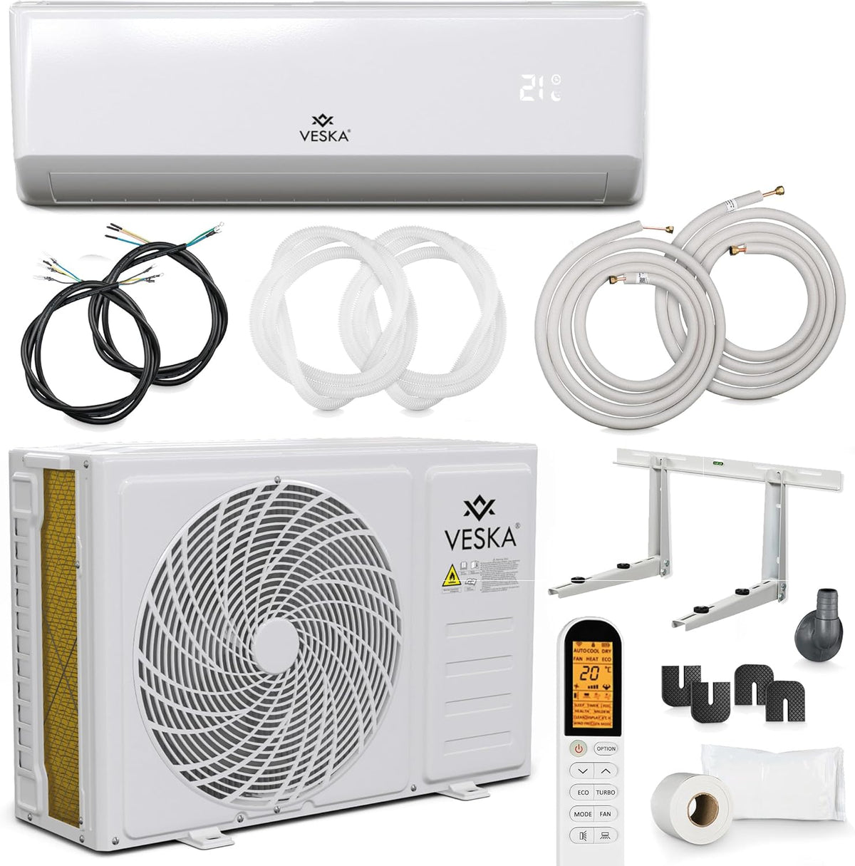 Split Klimaanlage 12000 BTU - 3500 W Klimagerät mit Kühlen A Plus Plus und Heizen A Plus - WiFi App Timer Fernbedienung und R32 - Weiß mit Montagematerial für Innenräume