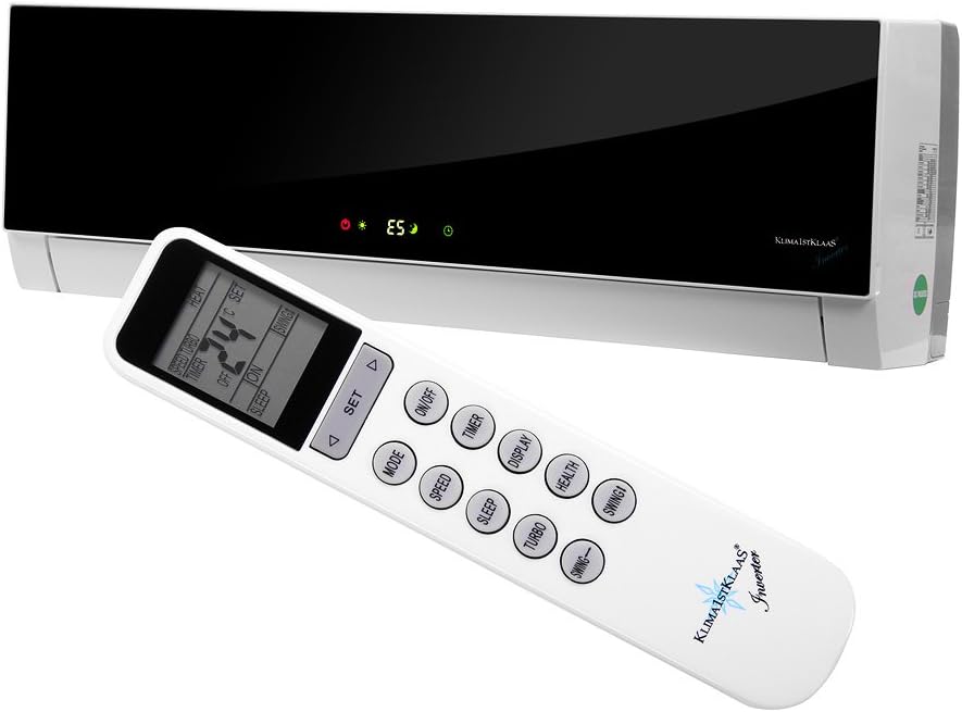 Inverter Split Klimaanlage 3,5 kW - 3,55 kW Kühlleistung mit Heiz und Kühlfunktion - Energieeffizienzklasse A mit R410A und 240 V - Schwarz für Raumklimatisierung mit 51 dB