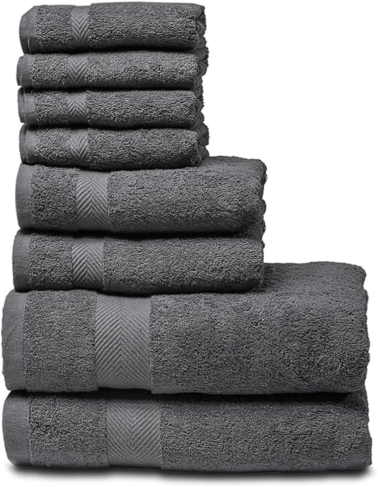 Badetuch Set 8 teilig - 2 große Badetücher 2 Handtücher und 4 Waschlappen - Grau einfarbig aus Baumwolle - Für Badezimmer Dusche Gäste und täglichen Gebrauch