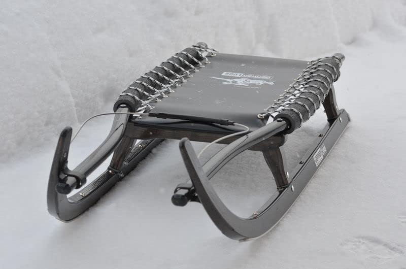 GL Rodel 115 cm Doppel - Anthrazit mit Edelstahl Laufschienen - Lederlenkriemen und schwarzer Sitz - Holzschlitten für winterliche Freizeitfahrten