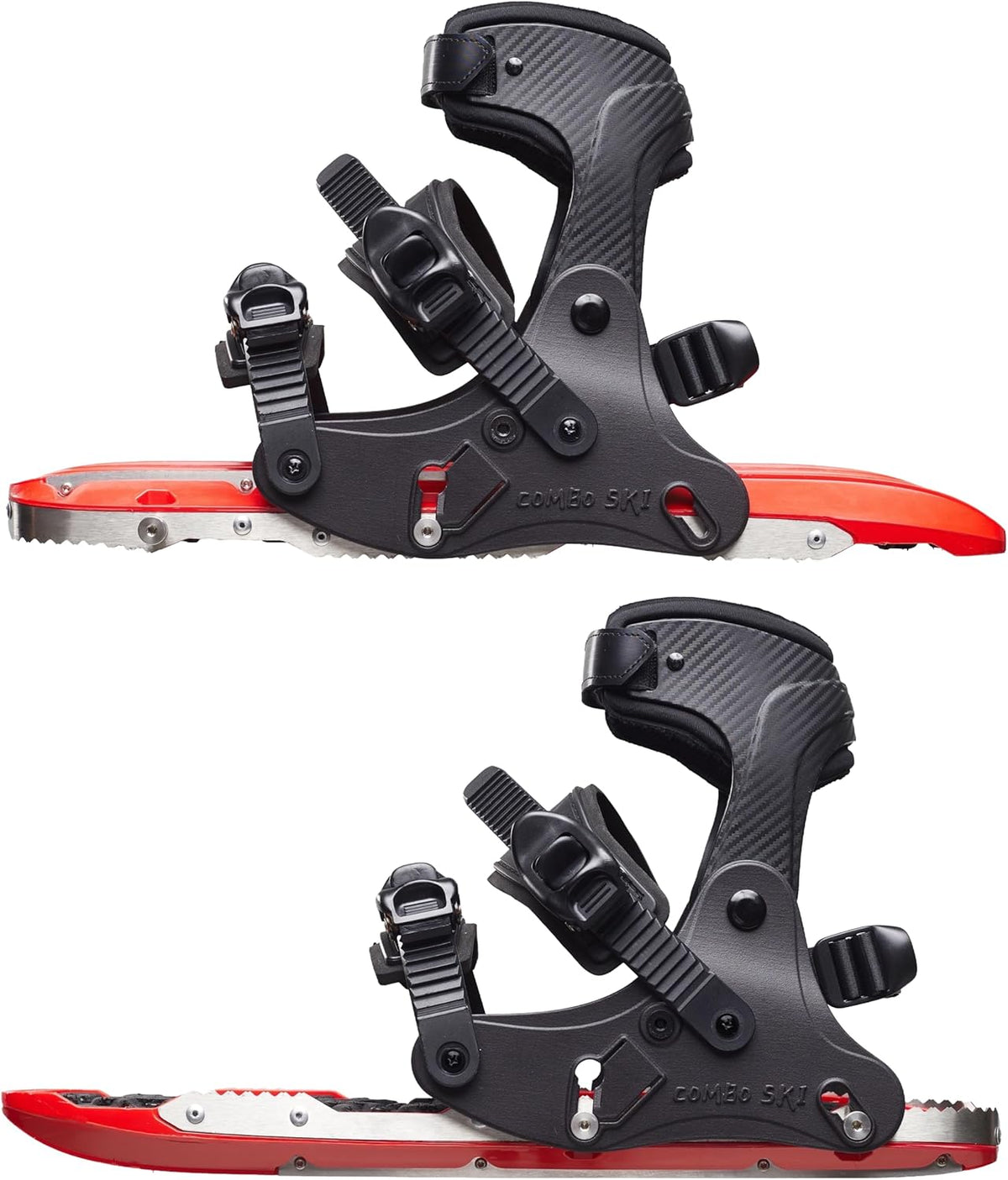 2in1 Lightweight Schneeschuhe - Power Red für Schuhgröße 36 bis 48 - Edelstahl EVA und Polypropylen mit Spikes - Miniski für Eis Schnee Skating und Wintertouren