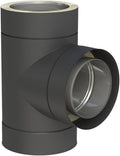 Jeremias DW Black T Stück 200 mm - Edelstahl Abgasanlage mit 87 Grad Abzweig - Doppelwandiges Schornsteinelement in Schwarz matt - Für Öl Gas und Festbrennstoffe