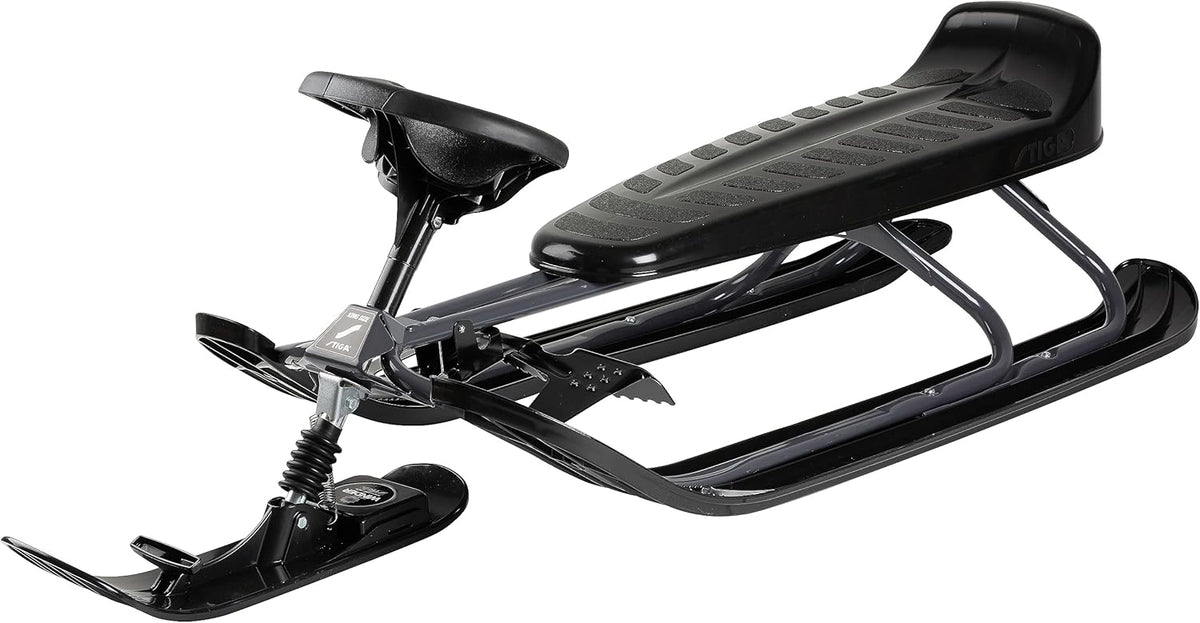 STIGA Snowracer GT King Size Lenkschlitten - 140 x 52 x 30 cm aus Kunststoff und legiertem Stahl - Grau Schwarz - großer Rennrodel für Erwachsene