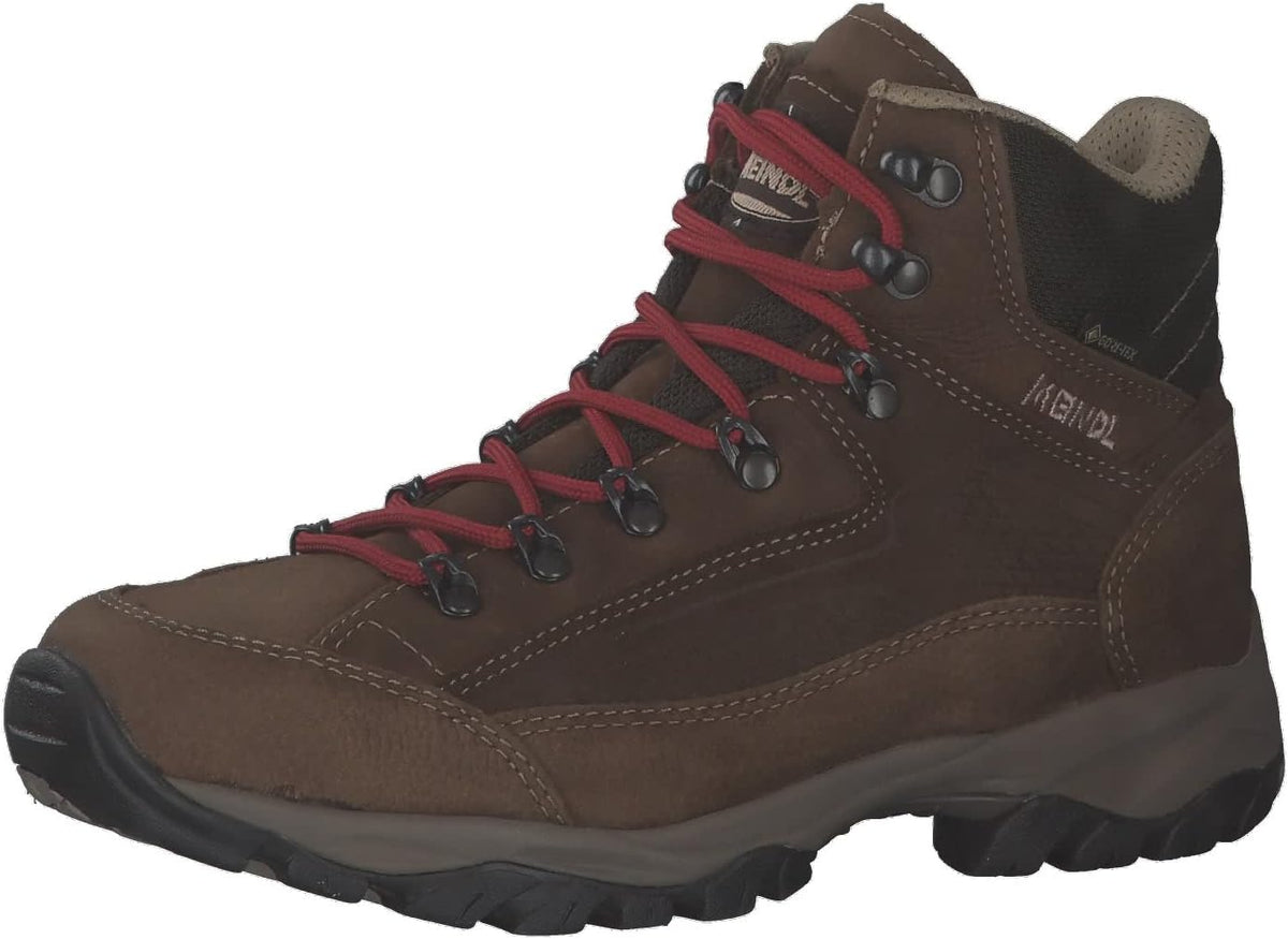Meindl Baltimore Lady GTX Damen Wanderschuhe - Leder Außenmaterial mit atmungsaktivem Textil Mesh - Gummisohle und hoher Schnitt - Braun für leichte Wanderungen