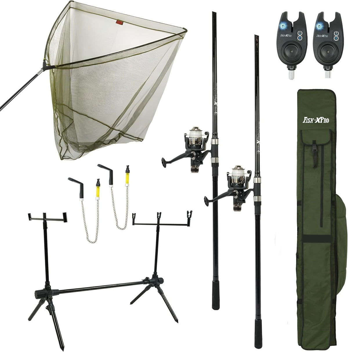 Karpfen Komplettset Deluxe - 3,6 m Carbonrute mit Rolle Bissanzeiger und Swinger - Inklusive Futteral und weiterem Zubehör - Für Anfänger und erfahrene Angler