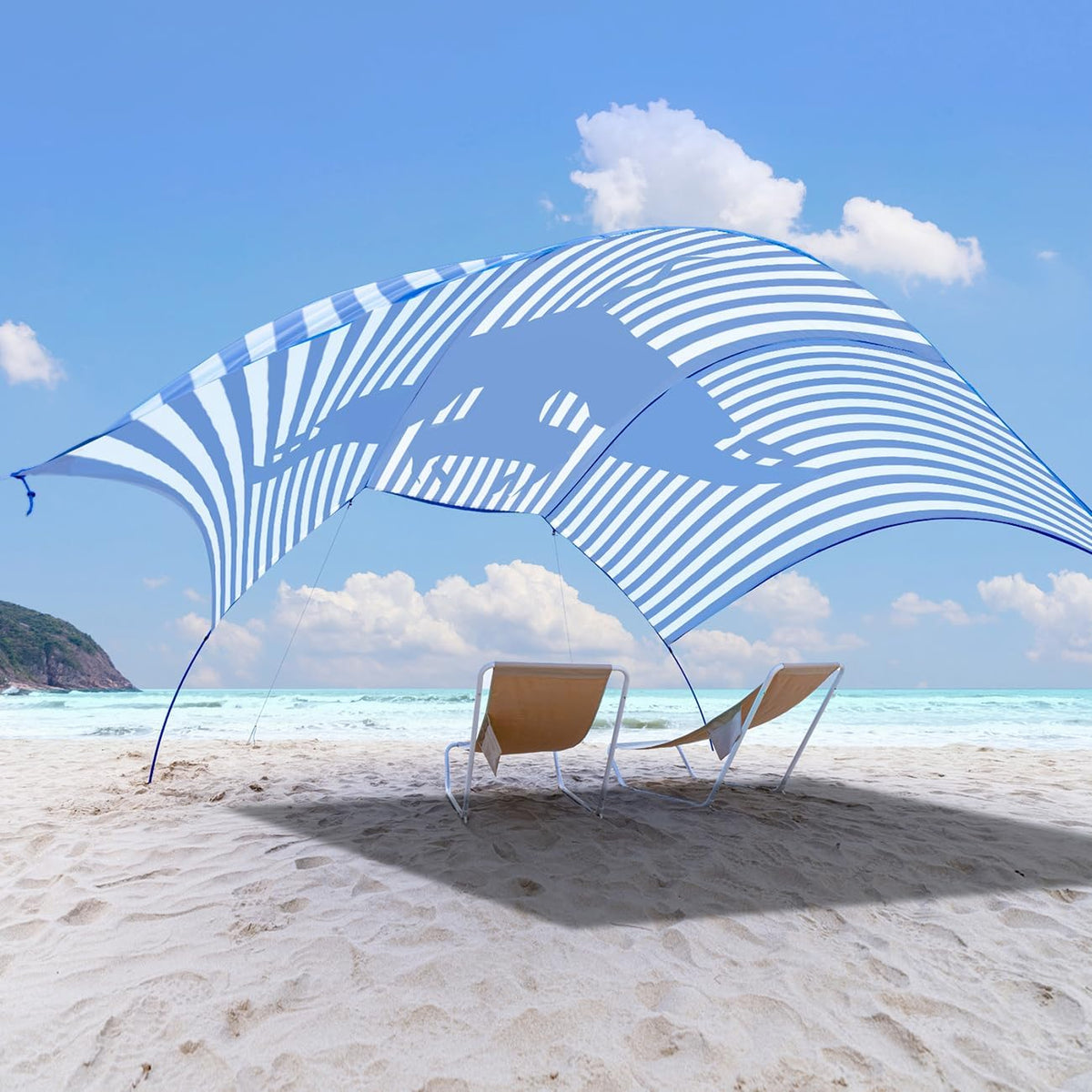 Strand Sonnendach für 3 bis 6 Personen - Aluminium und Ripstop Polyester für Outdoor Einsatz - Regatta Manta Rochen Stripe - Für Strand Park Garten Grasland und Wüste