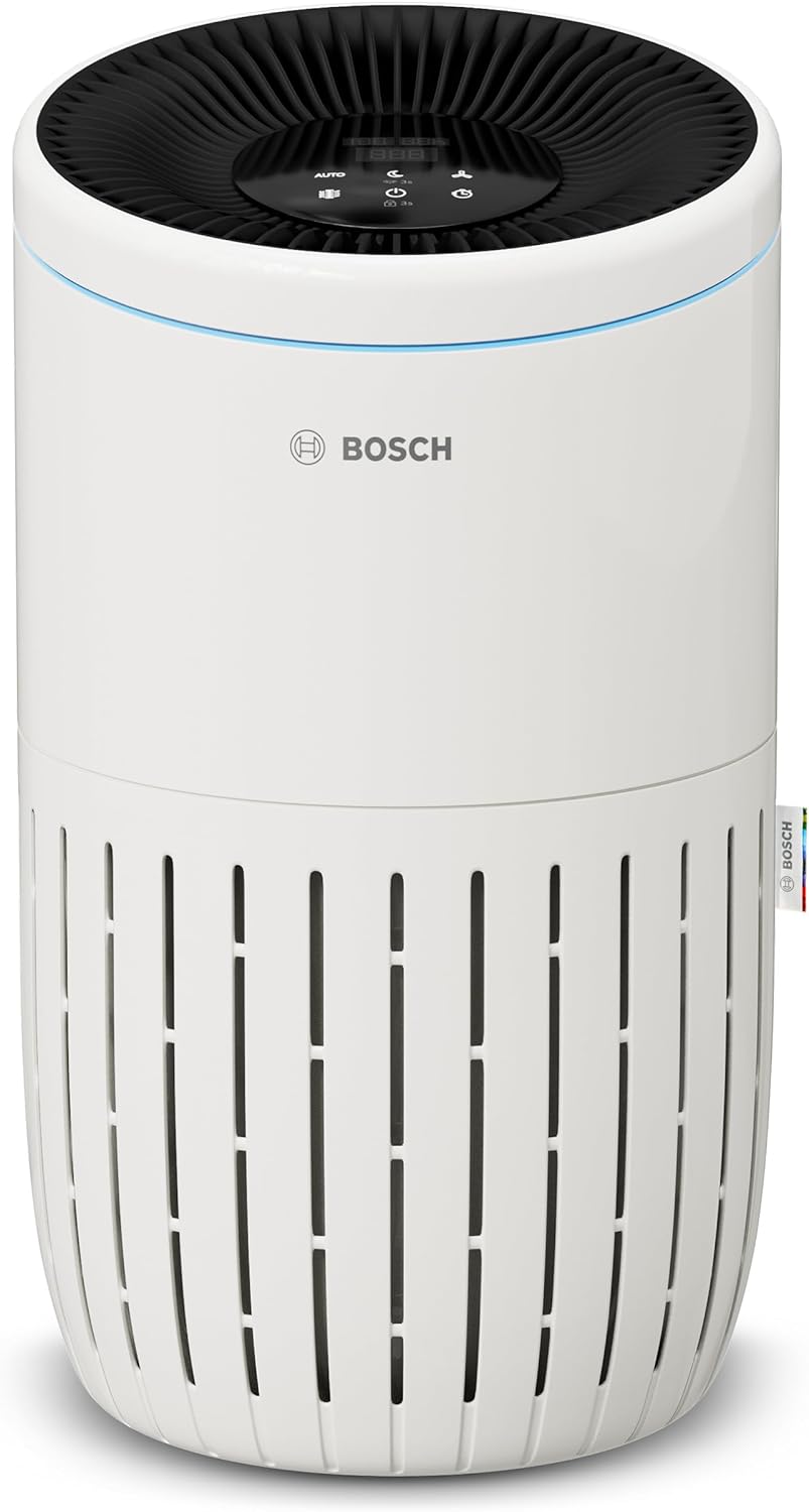 Bosch Air 4000 Luftreiniger - Für Räume bis 62,5 m2 mit CADR 300 m3 pro Stunde - 3 in 1 Filter Smart Sensor und Automatikmodus - Weiß mit Ruhemodus ab 25 dB