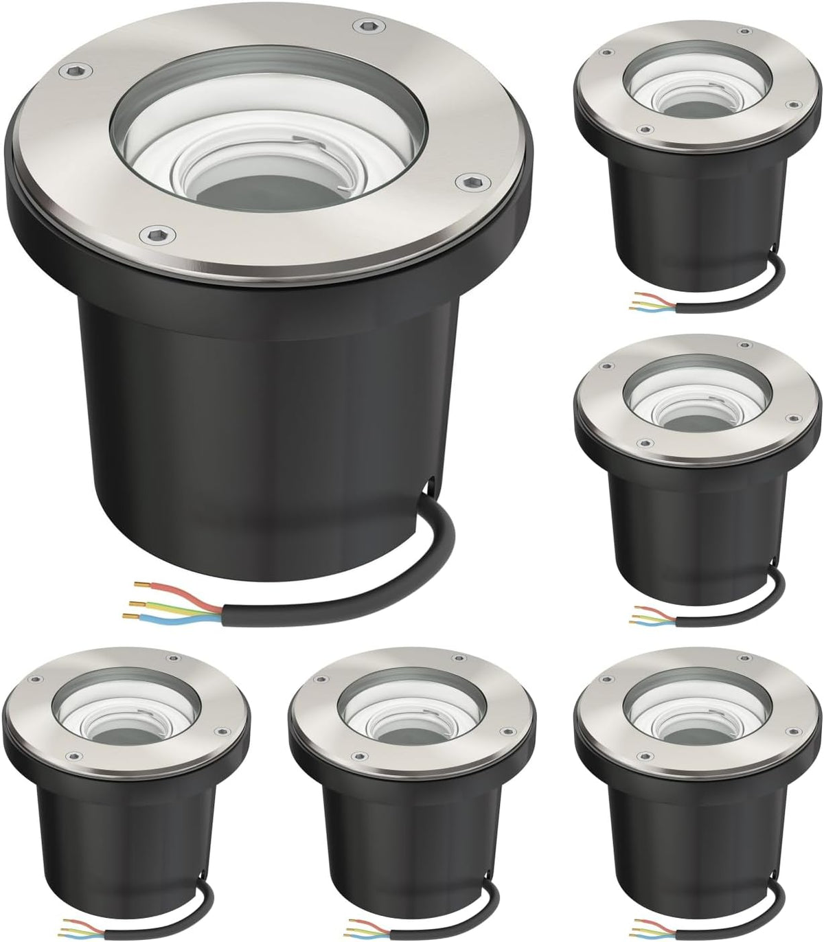 ledscom.de BOFU Boden Einbauleuchten 6 Stück - Rund 150 mm Edelstahl mit GU10 bis 15 W - IP67 und schwenkbare Ausführung für Outdoor - Moderne Bodeneinbauleuchten