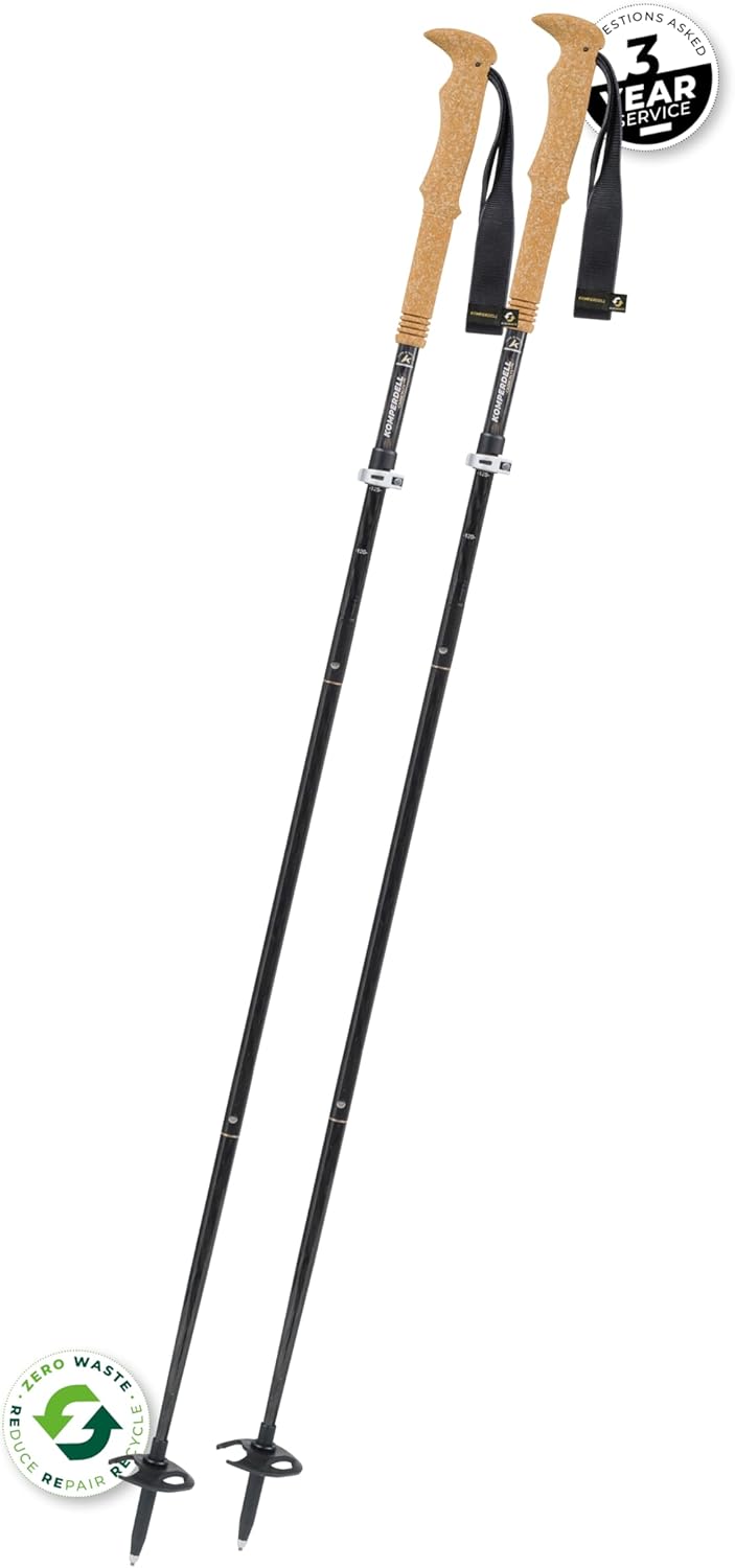 Komperdell FX Lite Carbon Summit Vario - Carbon Wanderstock in Schwarz - Ausgezogene Länge 135 cm mit Korkgriff - Für Trekking Wandern und Bergtouren