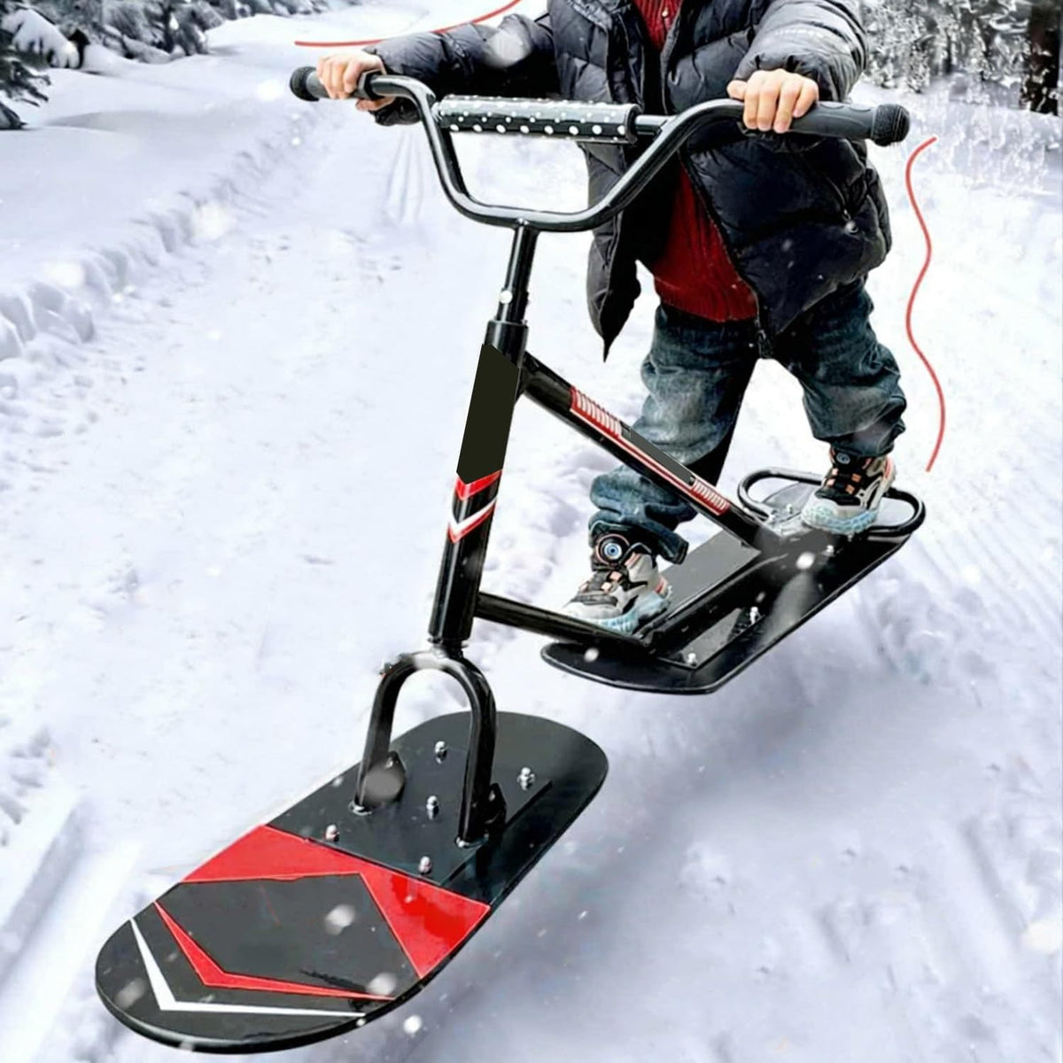 Schneescooter mit 360 Grad Lenker - Mehrzweck Winterspielzeug für Kinder und Erwachsene - Outdoor Schlitten und Gleitbrett - Für Freizeitfahrten auf verschneiten Flächen