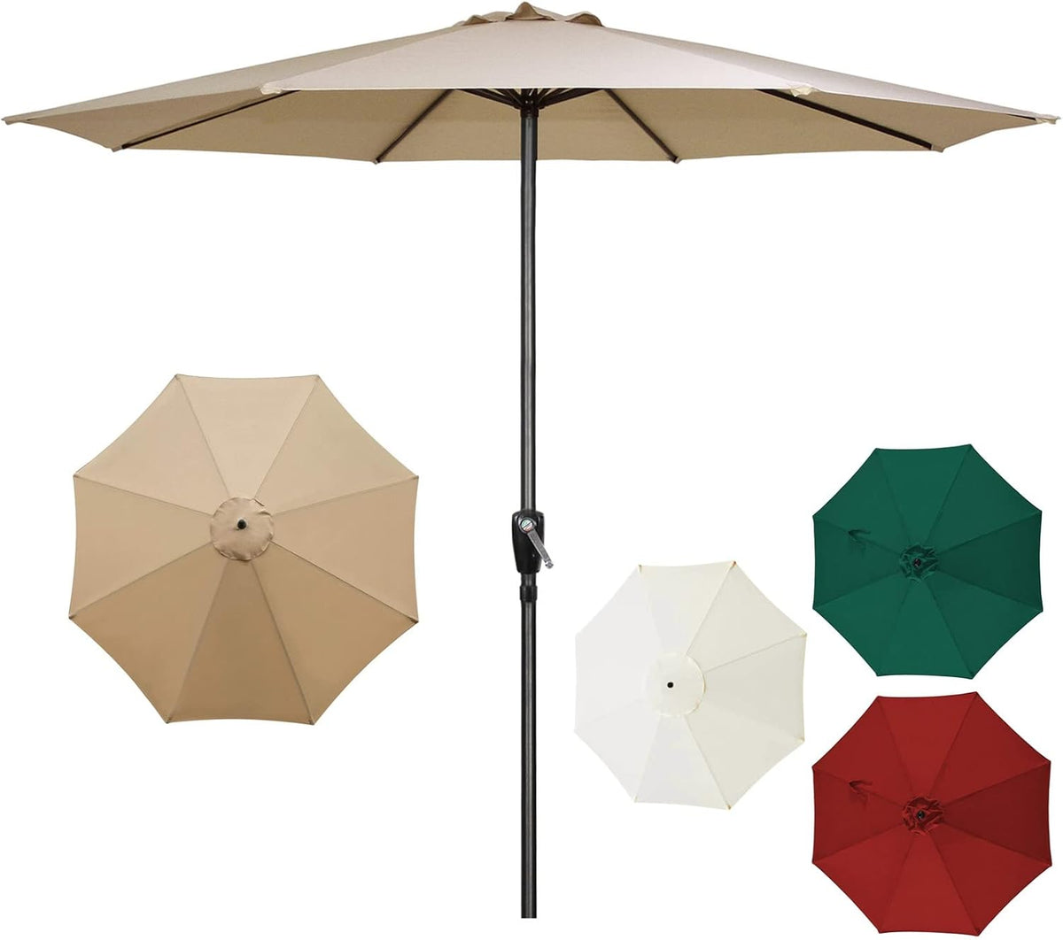 LBRTMED Markt Terrassenschirm - 300 cm Außenschirm in Khaki mit Kurbelbedienung - Tragbarer Sonnenschirm für Tisch und Außenbereiche - Für Terrasse Balkon Garten und Kaffeebar