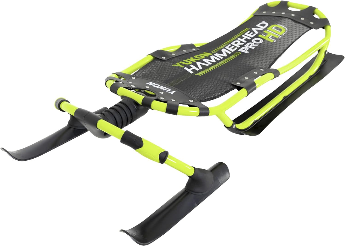 Yukon Charlies Hammerhead Pro HD Schlitten - Aluminium Konstruktion für 1 Person - Geschwindigkeits und Lenksteuerung - Grüner Wintersport Schlitten 129,5 x 55,9 cm