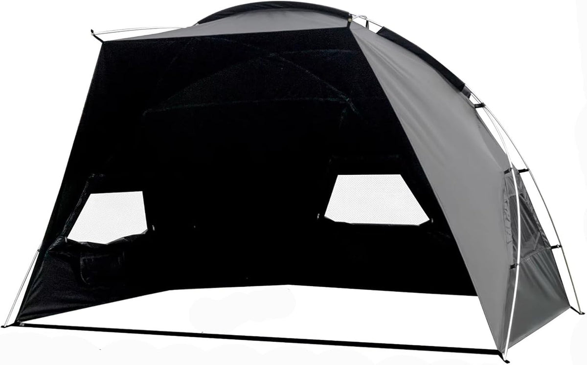 Billg Strandmuschel für 4 bis 8 Personen - Erweiterbares Sonnendach mit UV Schutz 50 Plus - 2 Fenster und Reißverschluss Hintertür - Schwarz 300 x 185 x 170 cm