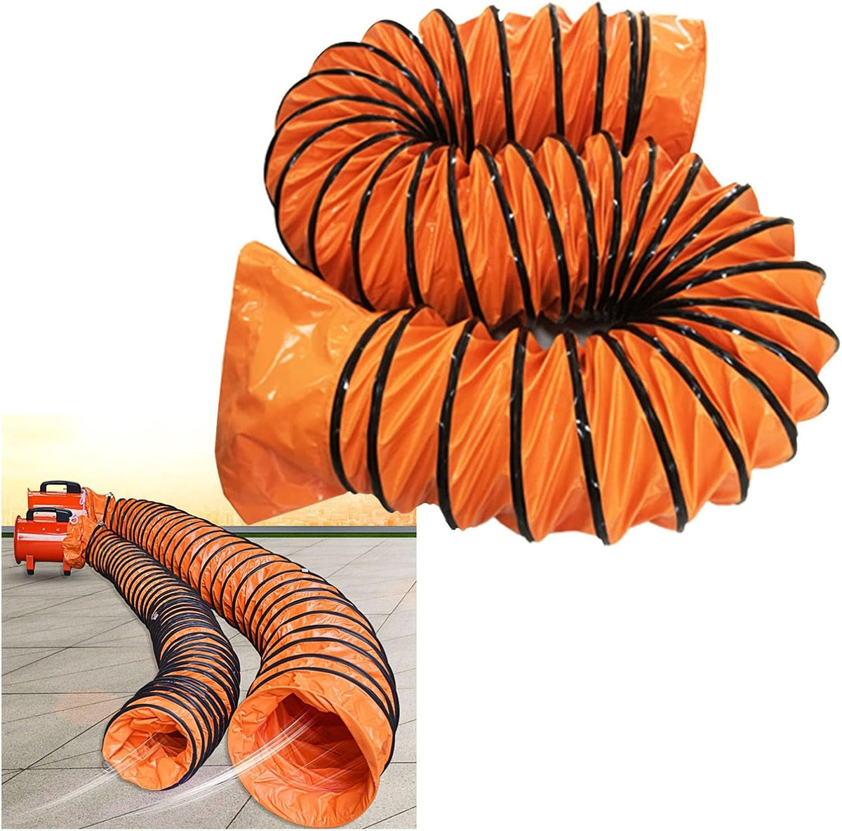 Flexibler PVC Rohrschlauch 500 mm x 5 m Orange - Dreilagige Abluftleitung für Ventilatoren - Flexibler Rohrdurchmesser für Lüftungsanwendungen - Einbaufertig ohne Montageaufwand