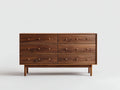 Kommode mit Schubladen Holz Nussbaum 150x40x75 cm Braun - Modern Retro Design 6 Schubladen Schlafzimmer Wohnzimmer Stauraum