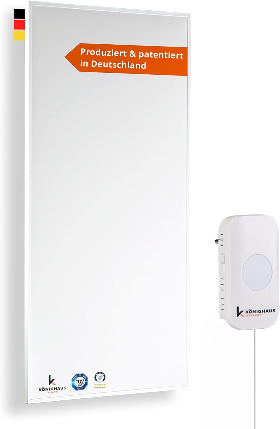 Könighaus Infrarotheizung 1200 Watt - Heizkörper für Räume von 1 bis 29 Quadratmeter - Integriertes Smart Thermostat mit App - TÜV SÜD und doppelter Überhitzungsschutz