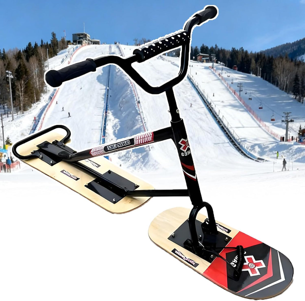 Schneemobil Type B für Erwachsene und Jugendliche - 360 Grad drehbare Hinterskier und verstärkter Rahmen - Bis 150 kg Tragfähigkeit - All Terrain Snowboard Schlitten