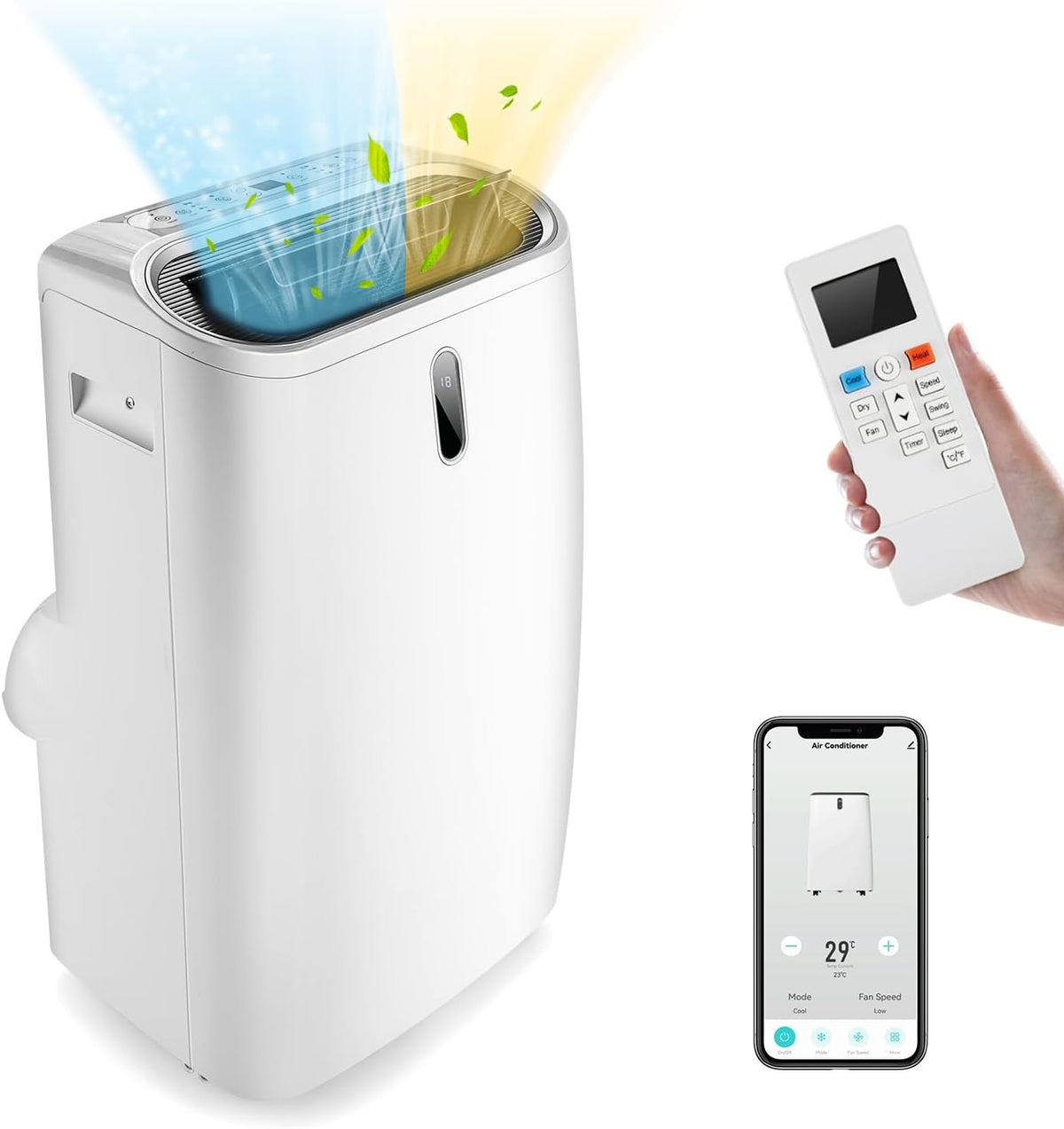 SOARS mobile Klimaanlage 16000 BTU - 4,7 kW für Räume bis 50 m2 mit Abluftschlauch - Kühlen Heizen Ventilieren und Entfeuchten - WiFi App Fernbedienung und 24 Stunden Timer