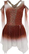 Eiskunstlauf Wettkampfkleid für Mädchen - Offener Rücken mit Farbverlauf und glänzendem Strass - Damen Team Eistanz Outfit - Für Performance und Wettbewerb
