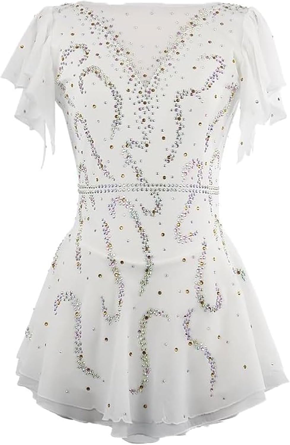 FZHQNZJF Damen Eiskunstlaufkleid - Weiß mit Strass und handgefertigtem Design - Spandex in Größe S - Für Wettbewerb Ballett Tanz und Rollkunstlauf Performance