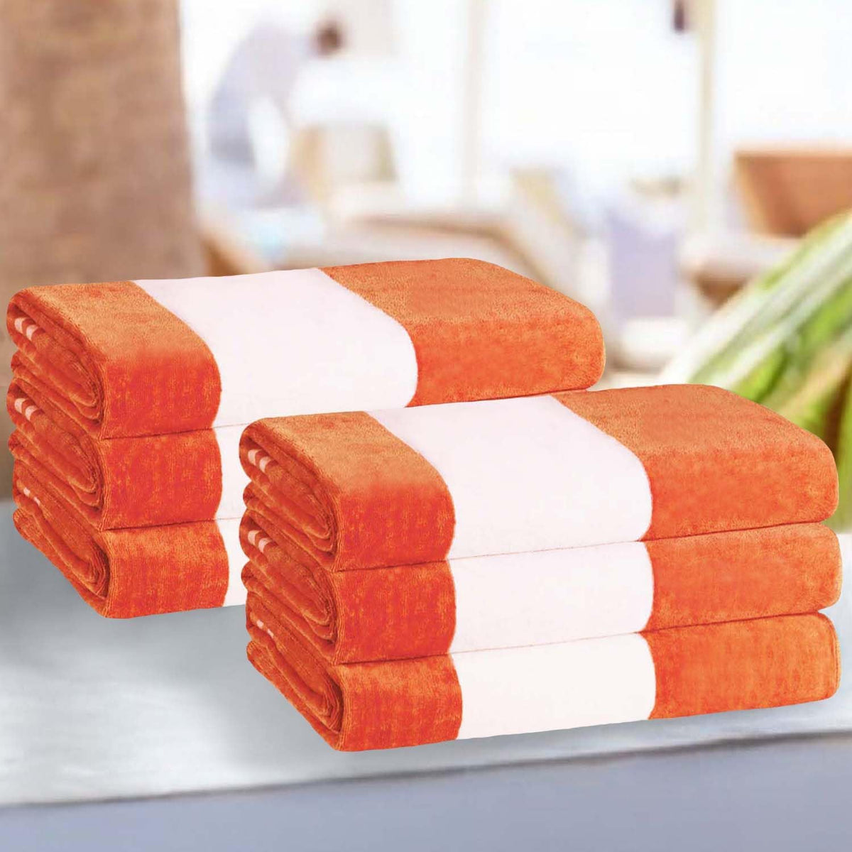 SUPERIOR Cabana Strandtücher 6 Stück - Baumwolle im Sunset Chevron Design - große saugfähige Handtücher - für Erwachsene Kinder Pool Schwimmen Strand und Reisen