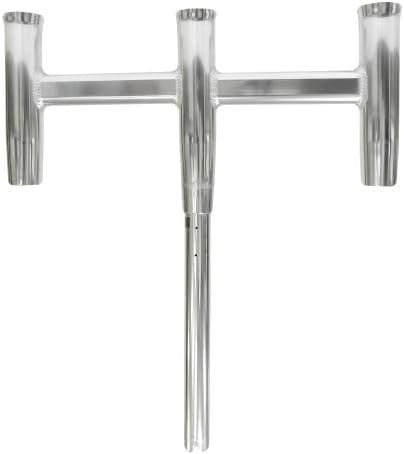 TACO Metals Deluxe Trident Rutenhalter - Silberner Aluminium Dreifachhalter - Gerade Ausführung mit integriertem Werkzeugfach - Für Boot Yacht und Angelausrüstung