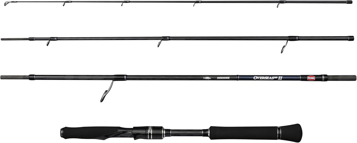 Penn Overseas XT II Inshore Spinnrute - 24T und 30T Carbon mit EVA Griff - Für Wolfsbarsch Blaufisch und Küstenräuber - Marineblau und vierteilig
