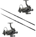 Black Widow Tele Karpfencombo im Zweier Set - Zwei 3,60 m Teleskopruten mit 3 lb - Freilaufrollen in Schwarz und Silber - Für Casting und Karpfenangeln
