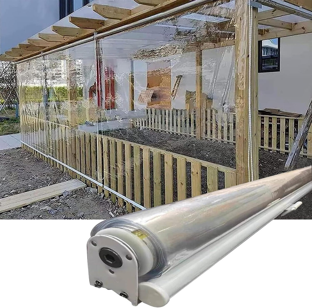 Transparenter Outdoor Rollschirm - PVC Gartenüberdachung 110 x 280 cm mit UV Schutz - Wasserdichte wetterfeste Fensterabdeckung - Für Terrasse Veranda und geschützte Außenbereiche