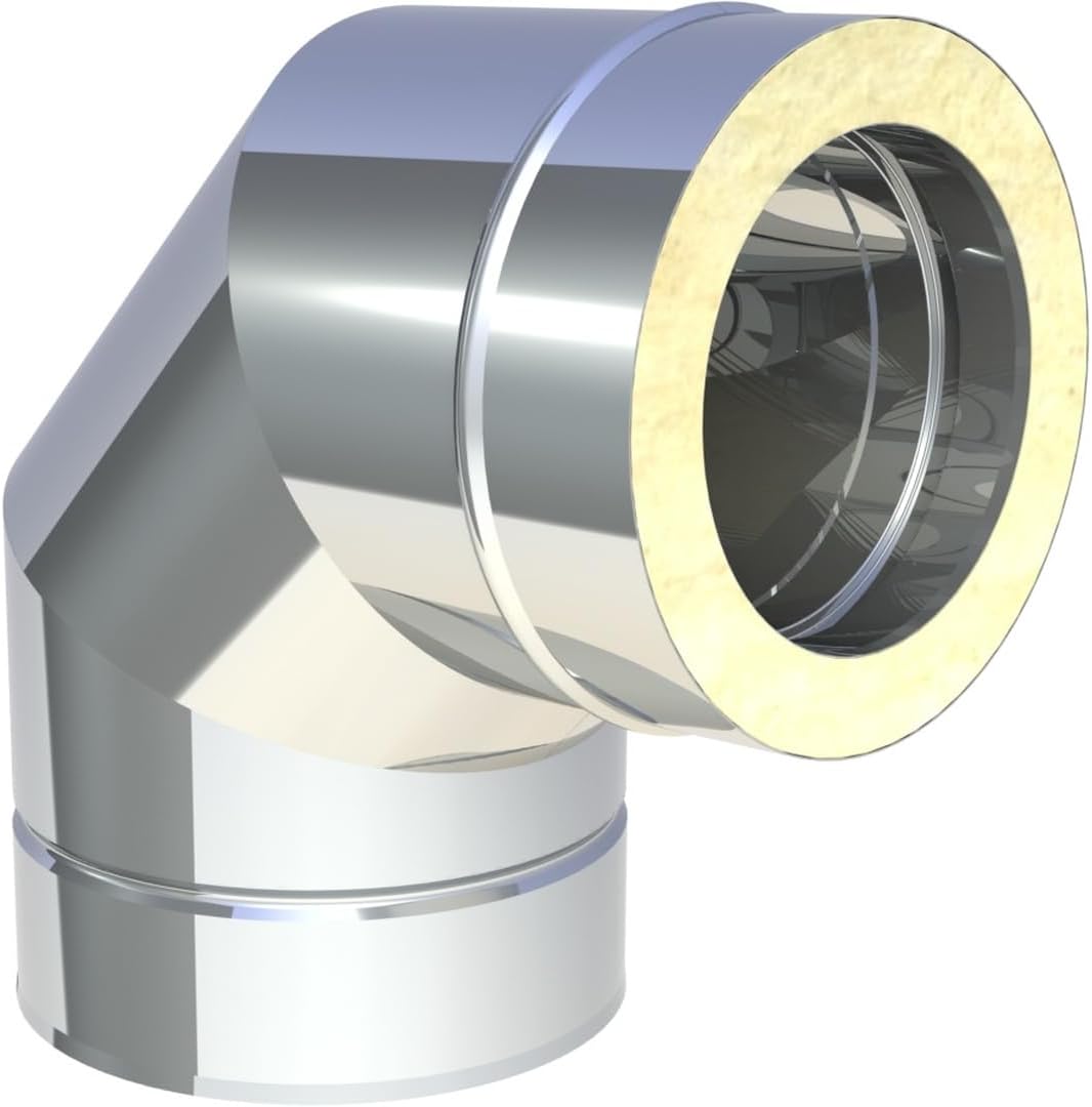 Jeremias DW FU Winkel 250 mm - Doppelwandiger 87 Grad Edelstahl Schornsteinwinkel - CE zertifiziert für Öl Gas und Festbrennstoffe - Silber für Richtungsänderung in Abgasanlagen